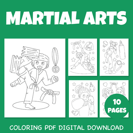 Martial Arts Instant Download Printable .pdf File Simple Coloring Pages Pack 1