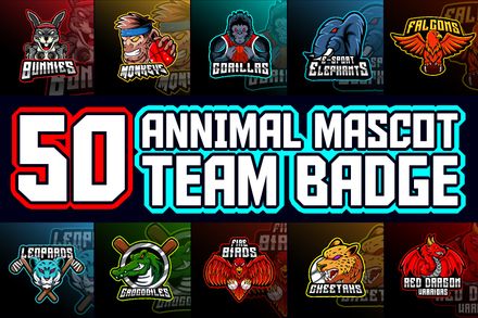 50 Animals Sport Mascot Team Badge