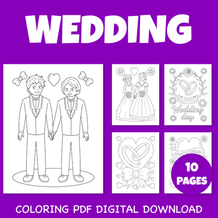 Wedding &amp; Love Valentine&#x27;s Day Coloring Pages Pack 3