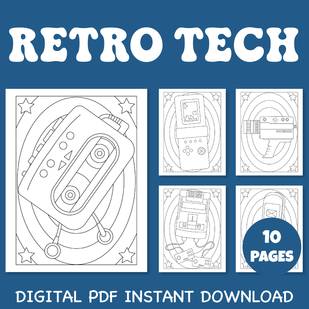 Nostalgia Retro Technologies such as mobile phone, walkman Coloring ...