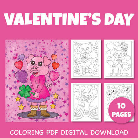 Valentine&#x27;s Day Coloring Pages for Kids Pack 3