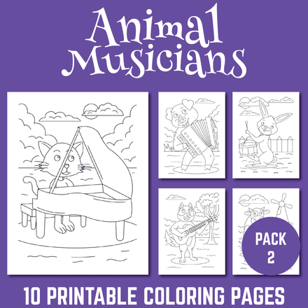 Animal Musicians Coloring Pages for Kids Pack 2