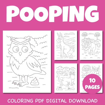 Funny Animal Pooping Coloring Page Pack 3