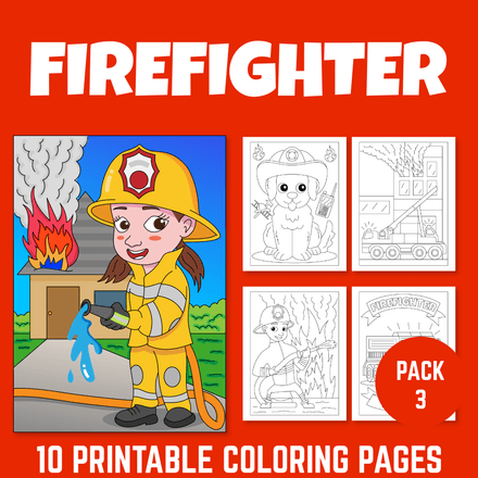 Firefighter coloring sheet pack 3 for career exploration or fire drill safety