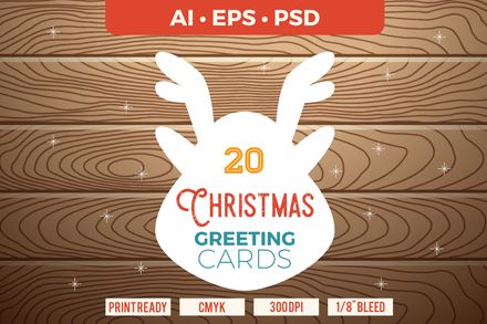 20 Christmas Cards template AI, PS