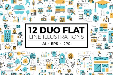 12 Duo Flat Line Illustrations