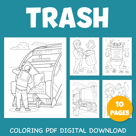 Waste recycling, Trash &amp; Garbage Truck Coloring Pages for Kids Pack 2