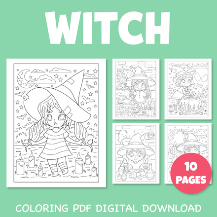 Kawaii Witch Chibi Style characters coloring pages 1 | pdf Printable US Letter Size