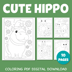 Cute Hippo Coloring Pages Pack 3 | pdf sheet Printable US Letter