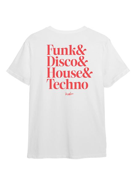 FUNK &amp; DISCO &amp; HOUSE &amp; TECHNO (White &amp; Red)— T-Shirt