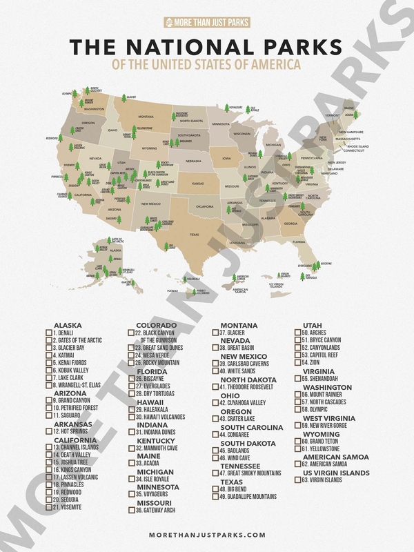 Checklist Map Of Us National Parks By More Than Just P