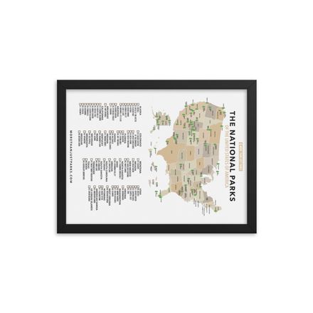 Framed National Parks Checklist Map by More Than Just Parks (12x16)