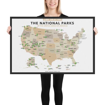 Framed National Parks Map Poster (24x36)