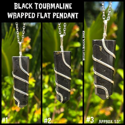 Hand-Wrapped Black Tourmaline Crystal Flat Pendants