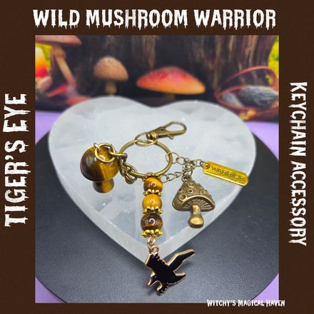 Wild Mushroom Warrior Tiger's Eye Keychain Accessory