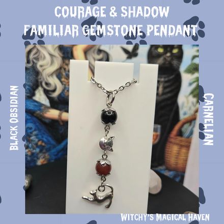 Courage and Shadow Cat Familiar Gemstone Pendant