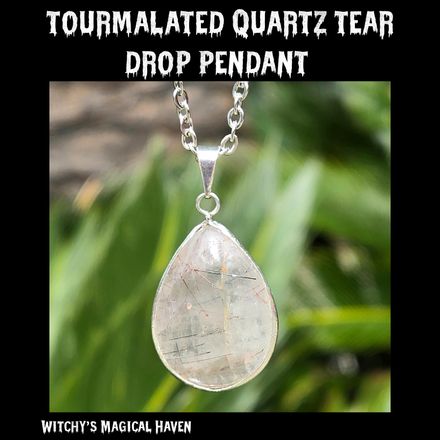 Tourmalated Quartz Tear Drop Pendant