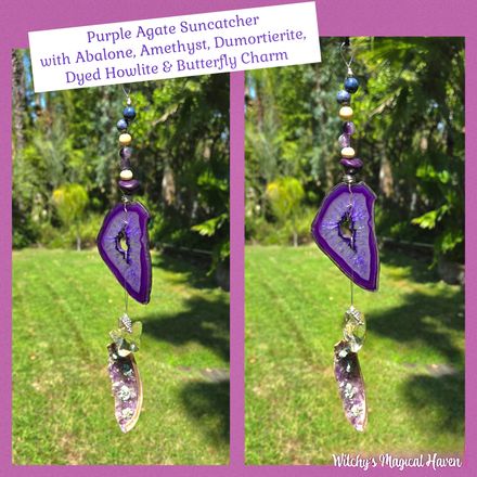 Purple Agate Abalone Shell Butterfly Charm Amethyst Howlite Suncatcher