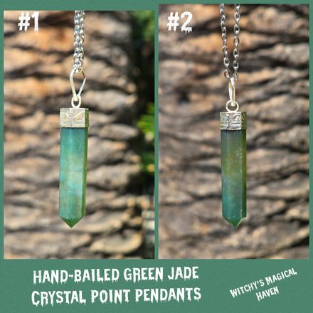 Hand-Bailed Green Jade Crystal Point Pendants