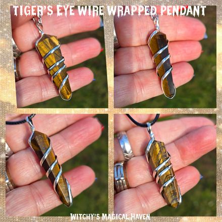 Tiger&#x27;s Eye Wire Wrapped Point Pendant