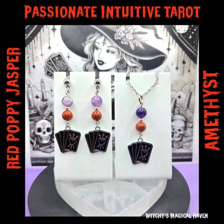 Passionate Intuitive Tarot Red Poppy Jasper, Amethyst Jewelry Set 