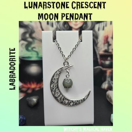 Lunarstone Crescent Moon Labradorite Gemstone Pendant
