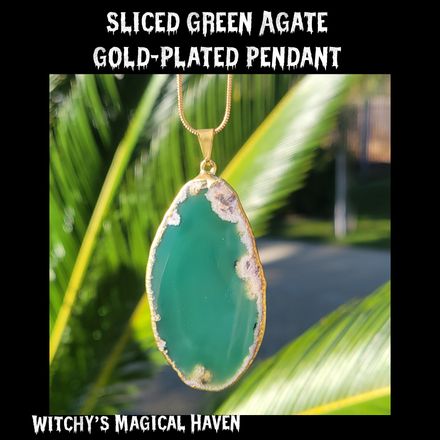Green Slicked Agate Gold Plated Gemstone Pendant