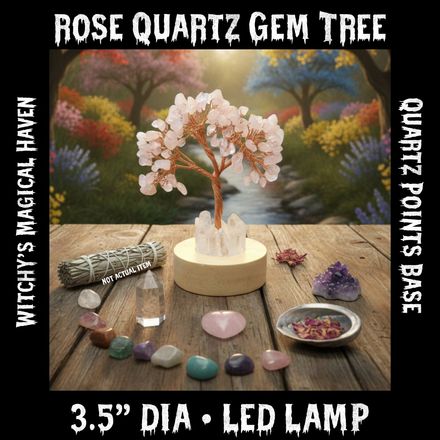 Rose Quartz and Quartz Point Gemstone Tree LED Tree Lamp