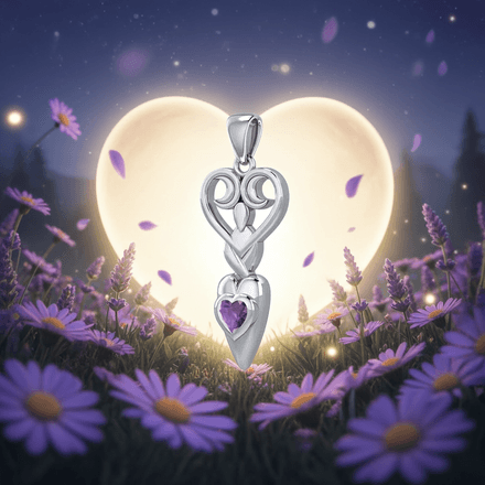 Goddess with Heart and Amethyst Sterling Silver Pendant