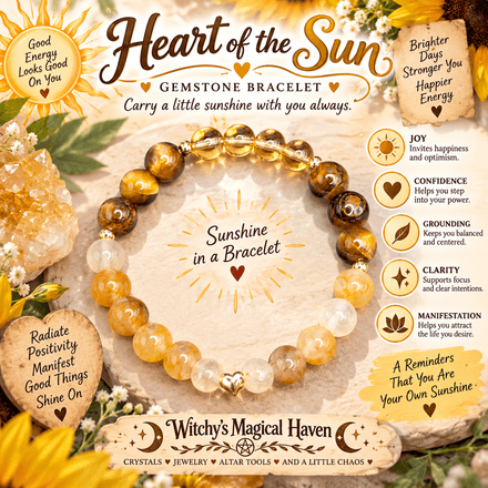 Heart of the Sun, Golden Healer Quartz, Tiger's Eye, Citrine Gemstone Heart Bracelet