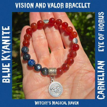 Vision of Valor Blue Kyanite &amp; Carnelian Beaded Bracelet with Eye of Horus Charm