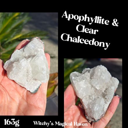 Apophyllite and Clear Sparkling Chalcedony Crystal