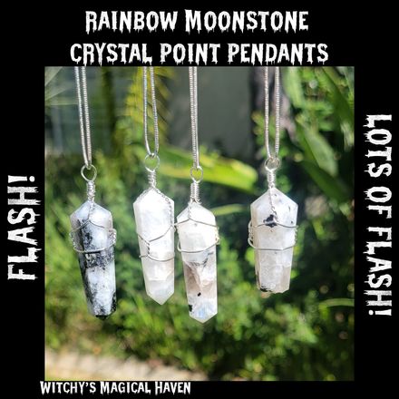 Rainbow Moonstone Crystal Point Pendant