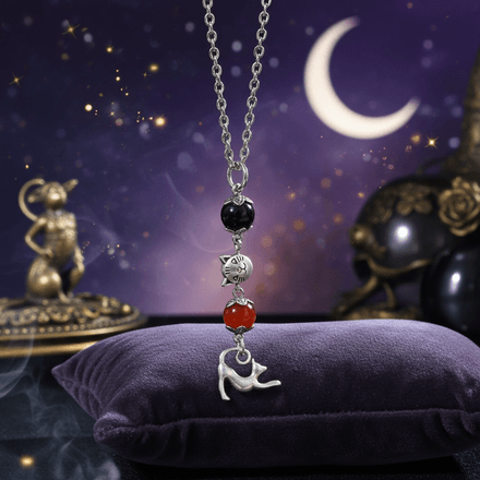 Courage and Shadow Cat Familiar Gemstone Pendant