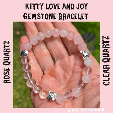 Kitty Love &amp; Joy Rose Quartz, Clear Quartz Kitty Bracelet