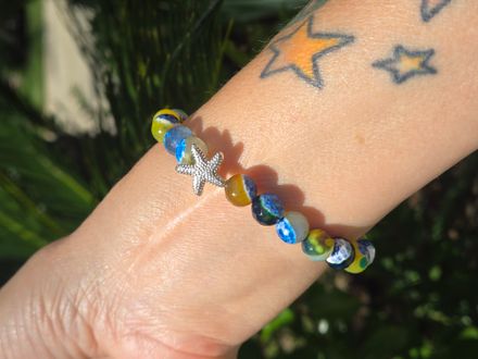 Tide of Fire &amp; Sea Green Blue Fire Agate Gemstone Bracelet