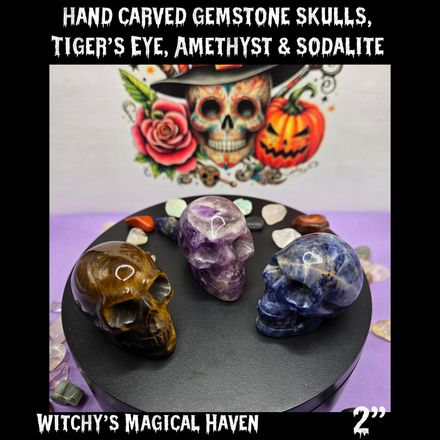 Hand Carved Gemstone Skulls, 2 Inch