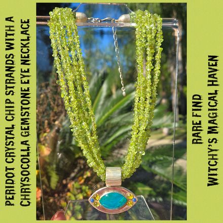 Peridot Crystal chip strand with a Chrysocolla Gemstone Eye Necklace, Rare Find