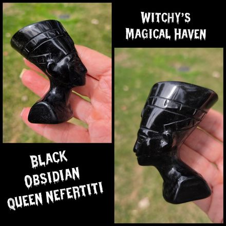 Hand-Carved Black Obsidian Nefertiti figurine