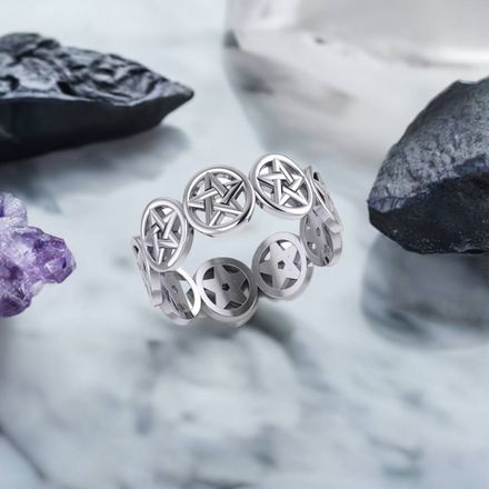 Interwoven Pentagram Sterling Silver Ring, Size 7 and 10
