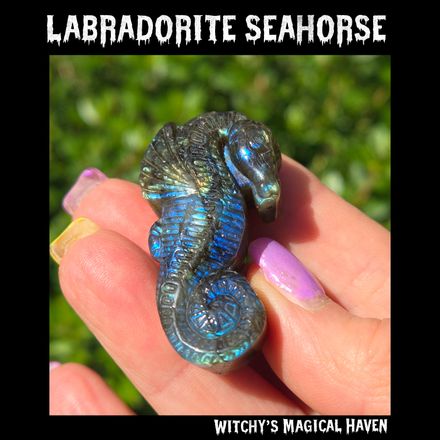 Labradorite Hand Carved Flashy Seahorse