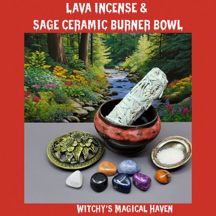 Lava Ceramic Incense &amp; Sage Burner Bowl with Floral Lid