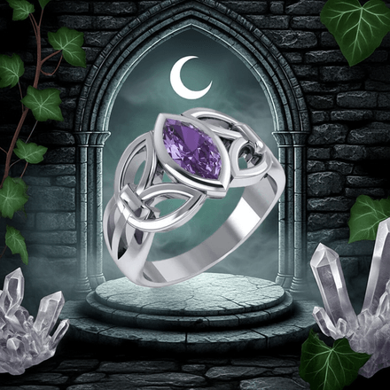 Celtic Knotwork Amethyst Sterling Silver Ring, size 8