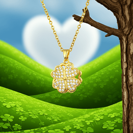 Four Leaf Clover Cubic Zirconia 18k Gold Plated Stainless Steel Pendant
