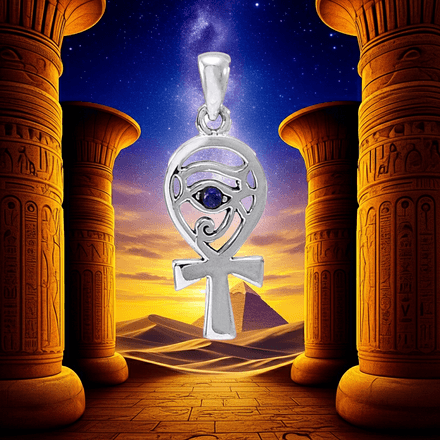 Ankh Eye of Horus Lapis Lazuli Gemstone Sterling Silver Pendant