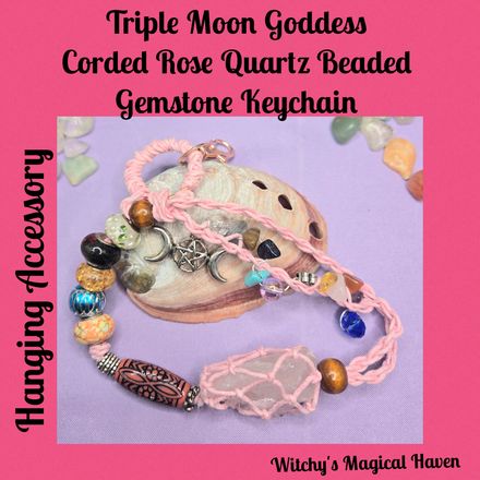 Rose Quartz Crystal Triple Moon Goddess Hanging Accessory