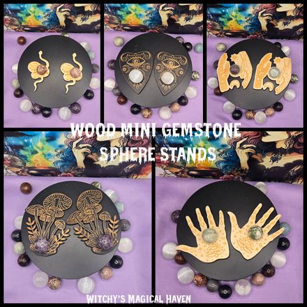 Wood Mini Gemstone Sphere Stands