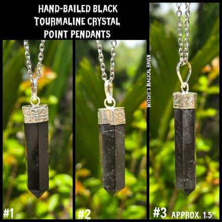 Hand-Bailed Black Tourmaline Crystal Point Pendants
