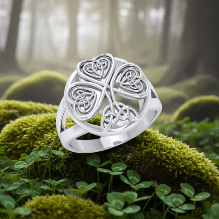Shamrock Celtic Knotwork Sterling Silver Ring, Sizes 7 and 9