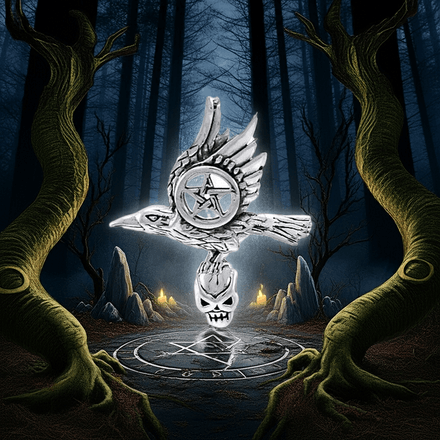 Raven Skull Pentacle Sterling Silver Pendant